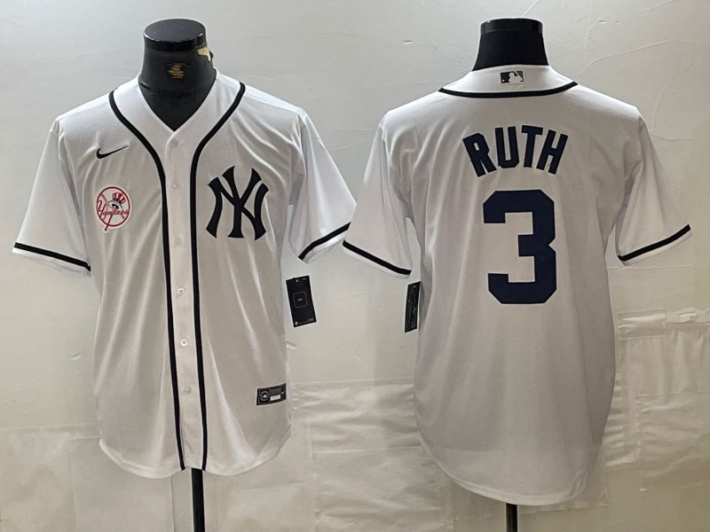Men New York Yankees #3 Ruth White Third generation joint name Nike 2024 MLB Jersey style 3->new york yankees->MLB Jersey